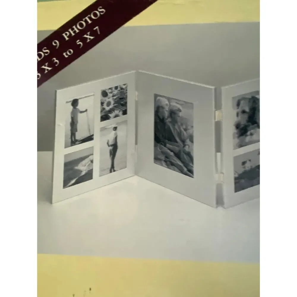 Vintage Carr Brushed Silver Trifold Photo collage - holds 9 photos